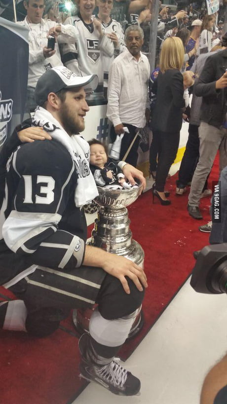 Peaceful baby in the Stanley Cup